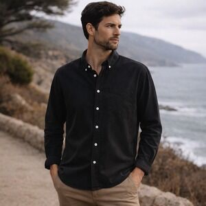 NN07 No Nationality Button Down Shirt Mens S Black Long Sl